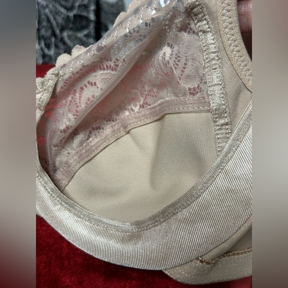 Glamorise BRA 34B Beige Wide Straps Low Cut WonderWire Lace Underwire 3466 PS - Picture 2 of 11